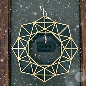 Handmade Wooden Geometric Holiday Wreath “Hope” Green/Gold NEW